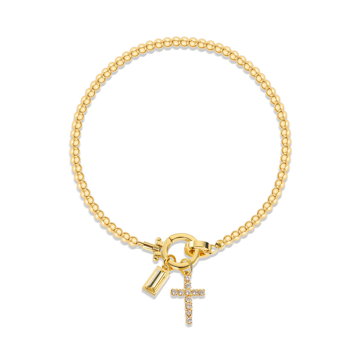 Zircon Birthstone Cross Pendant Beaded Bracelet