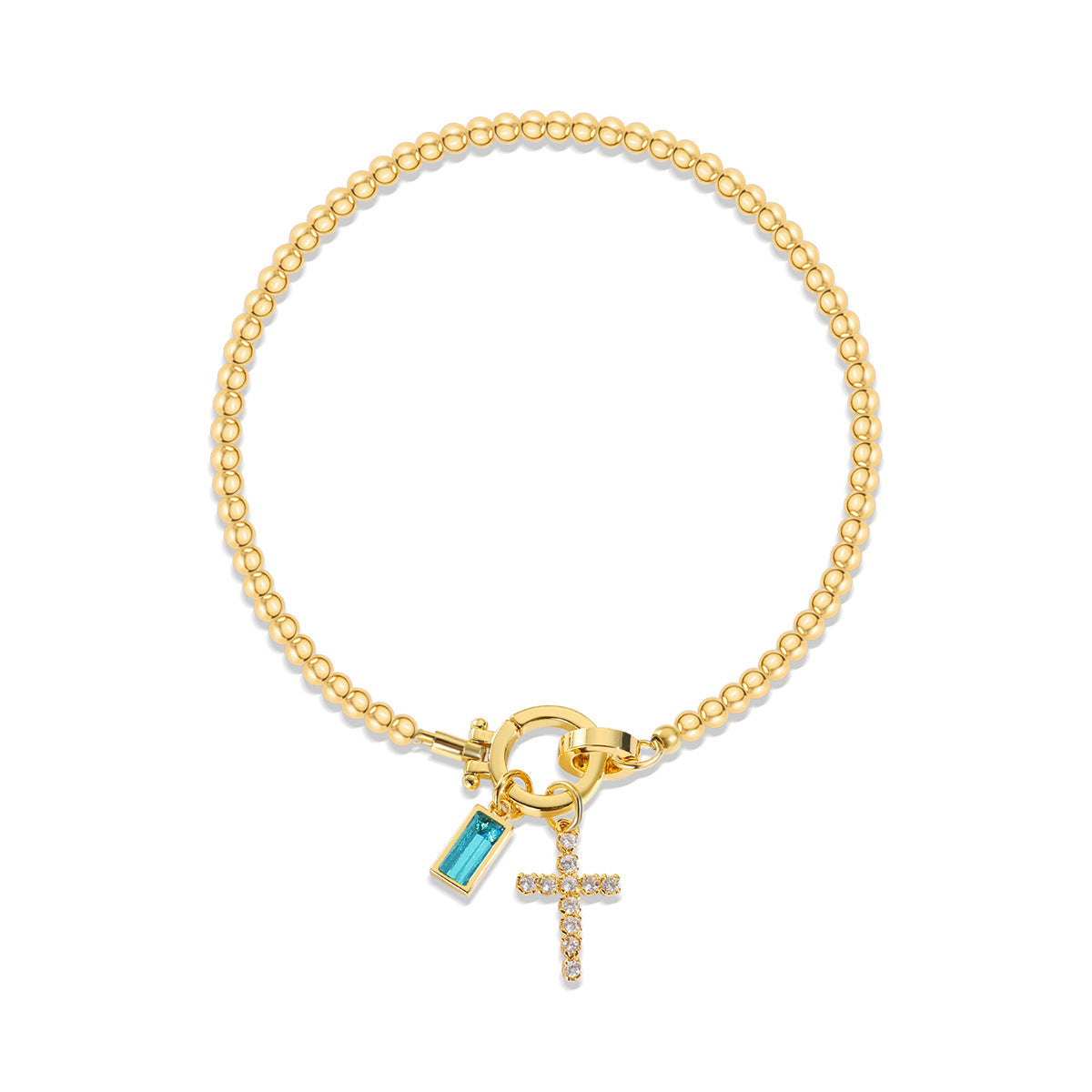 Zircon Birthstone Cross Pendant Beaded Bracelet