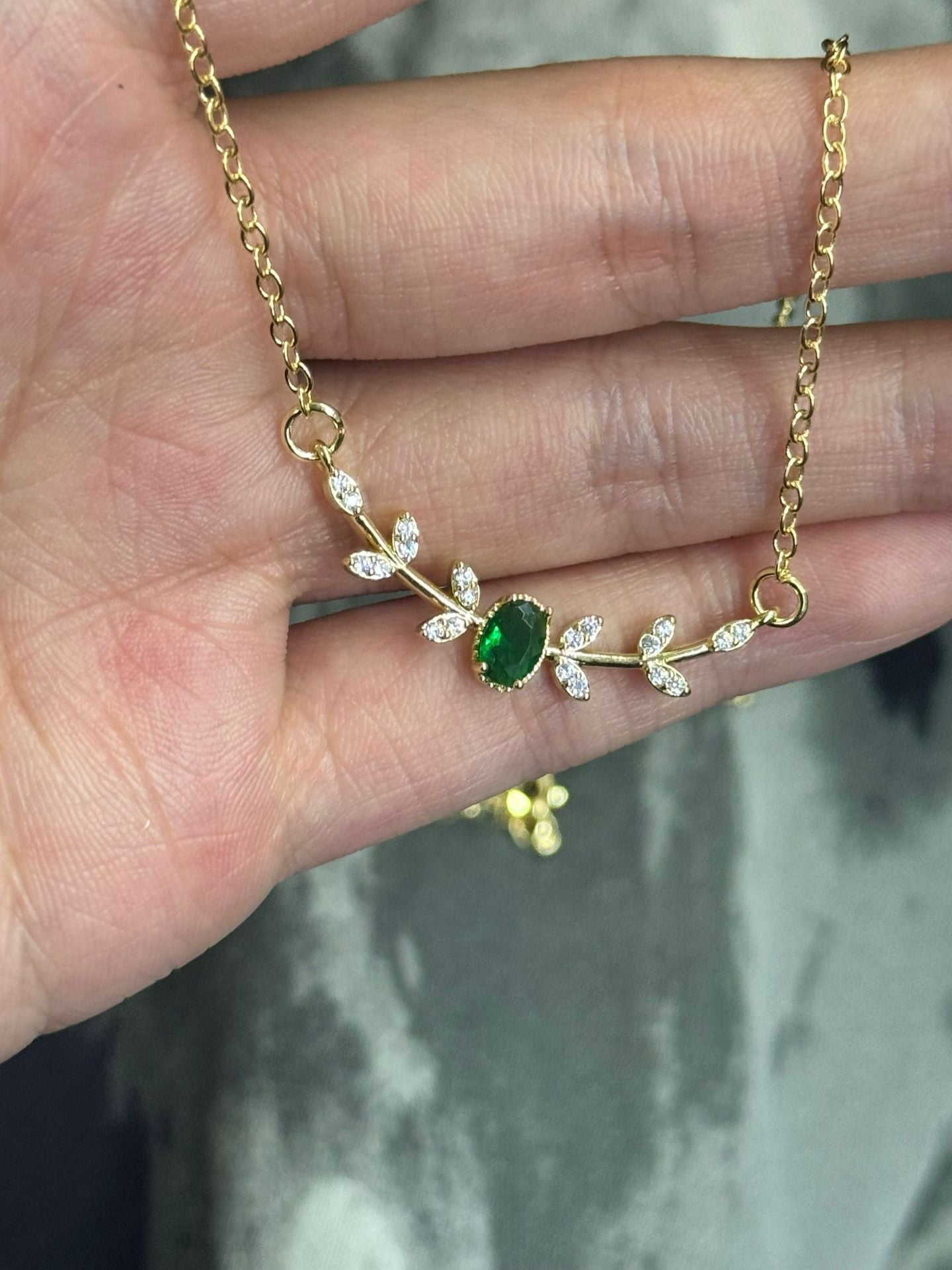 Zircon Branch Necklace with Copper Pendant