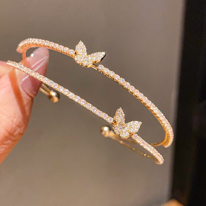 Zircon Butterfly Double Layer Open Bracelet