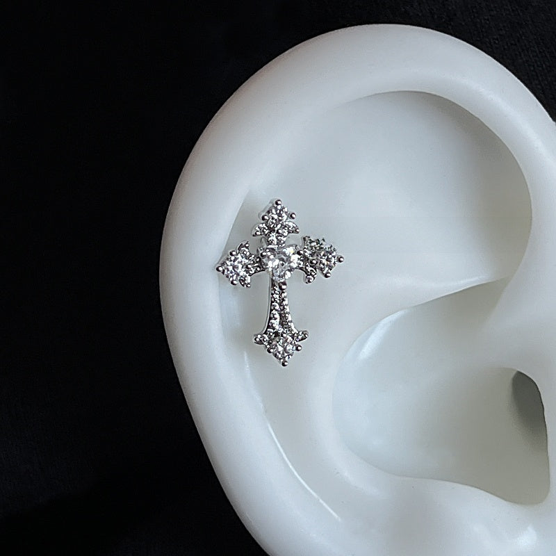 Zircon cross ear bone stud