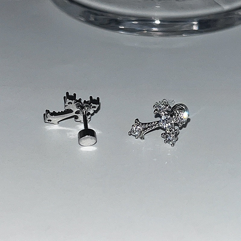 Zircon cross ear bone stud