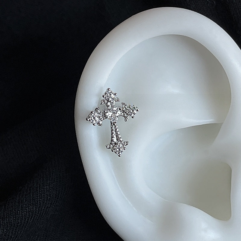 Zircon cross ear bone stud