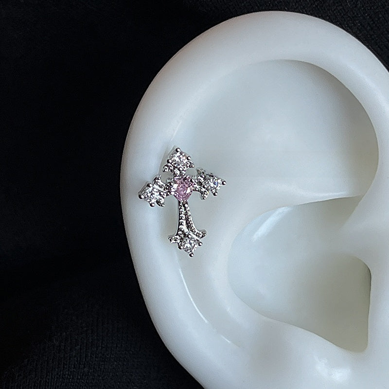 Zircon cross ear bone stud