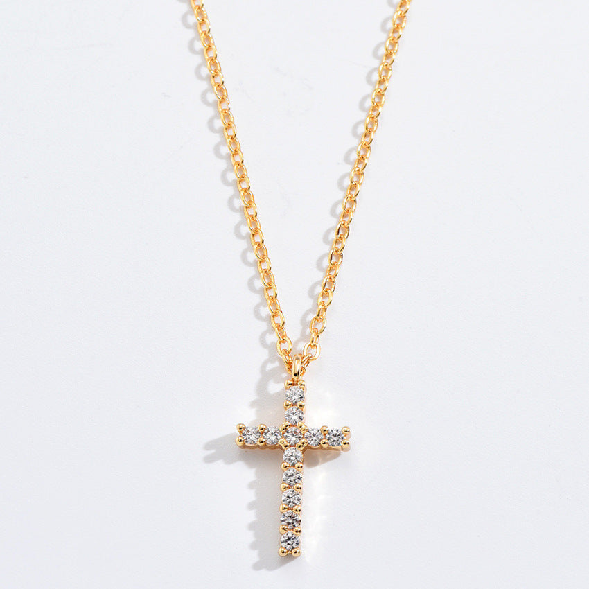 Zircon Cross Pendant Alloy Necklace