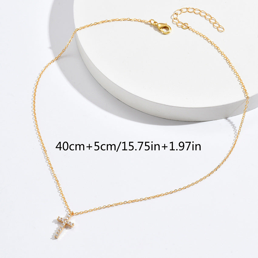 Zircon Cross Pendant Alloy Necklace