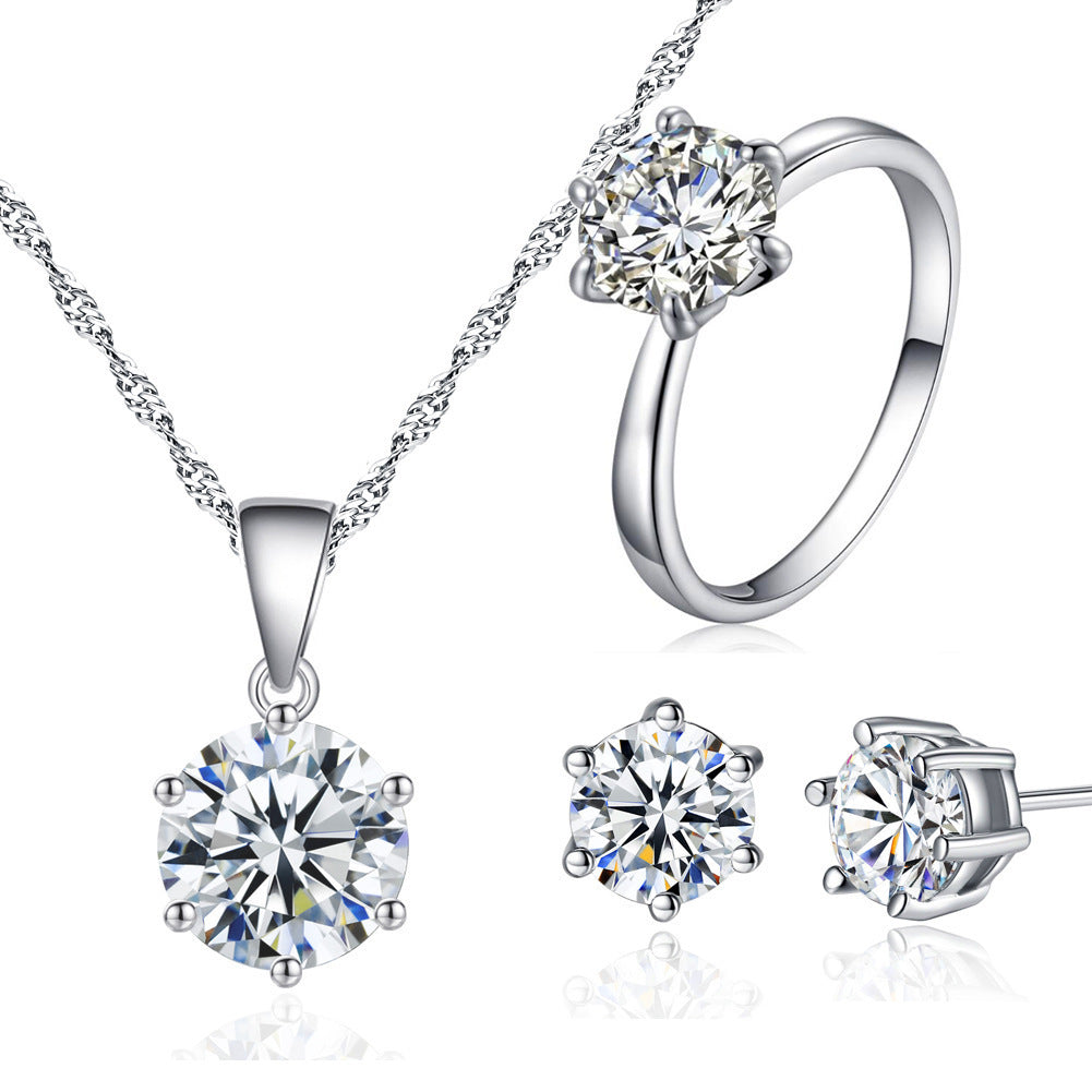 Zircon Eight-Heart Eight-Arrow Necklace Earring Ring Set
