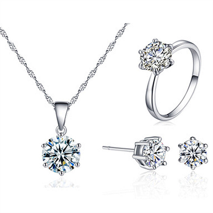 Zircon Eight-Heart Eight-Arrow Necklace Earring Ring Set