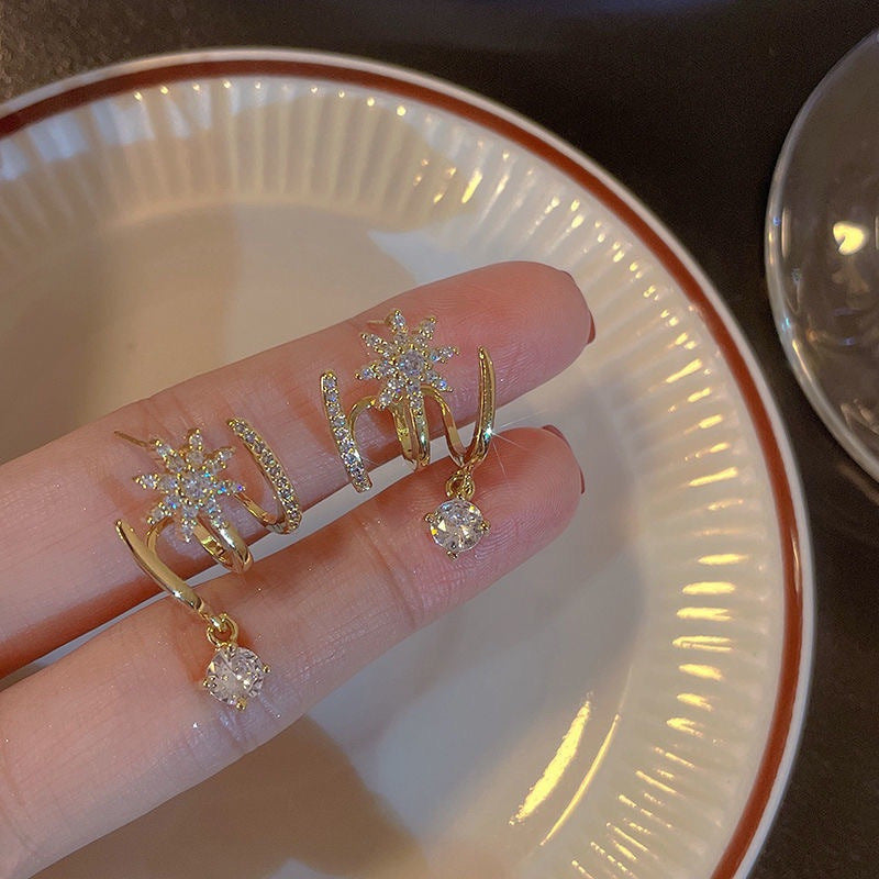 Zircon Eight-Pointed Star Stud Earrings