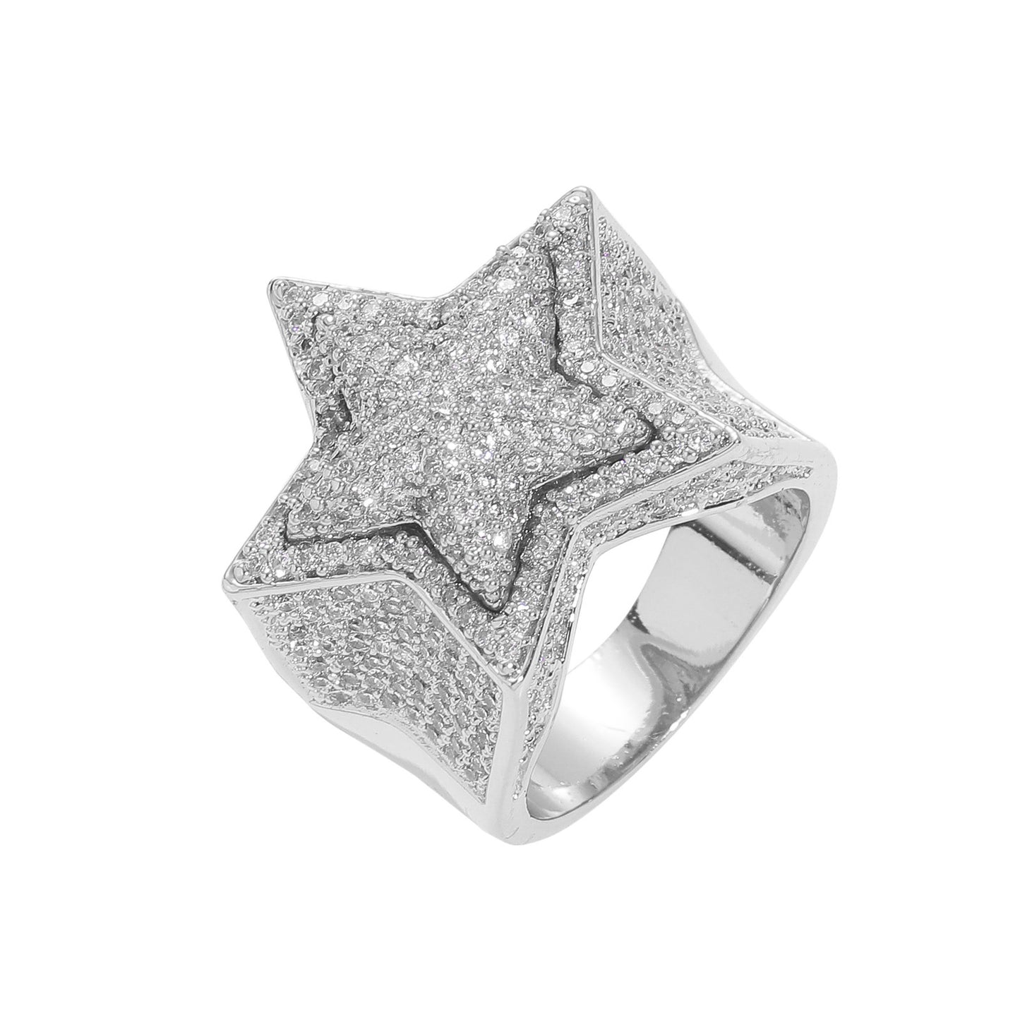 Zircon Five-Pointed Star Hip Hop Ring