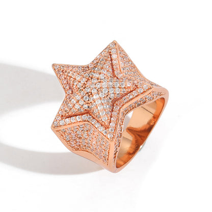 Zircon Five-Pointed Star Hip Hop Ring