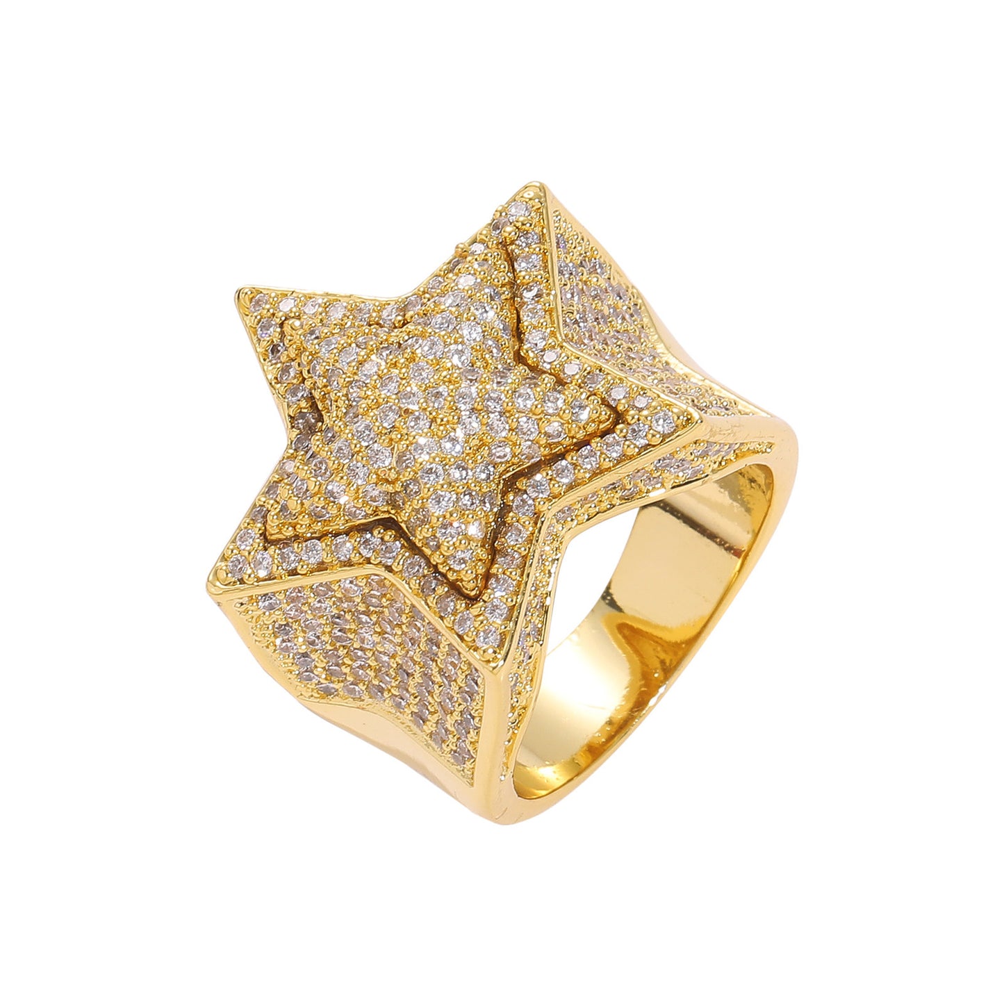Zircon Five-Pointed Star Hip Hop Ring