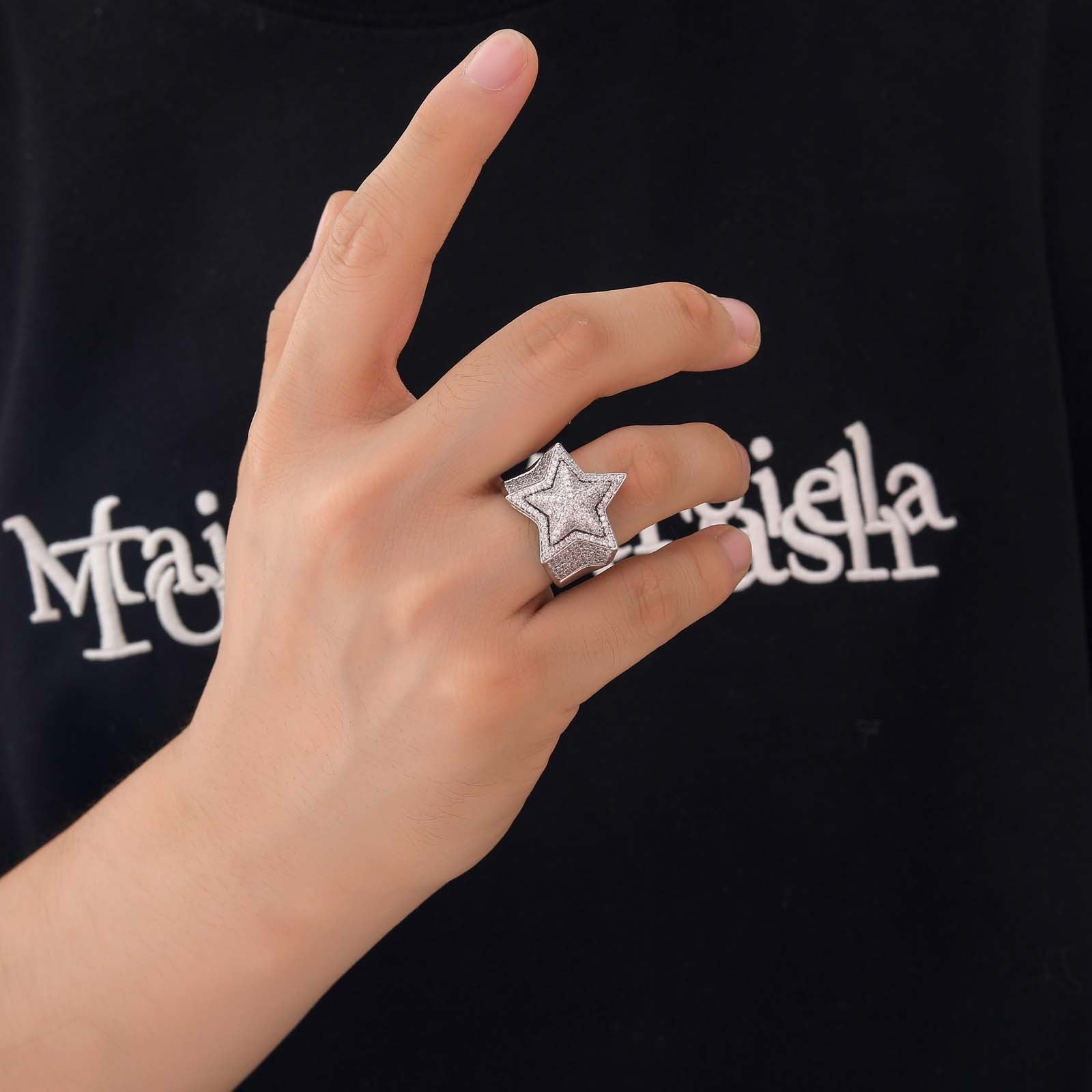 Zircon Five-Pointed Star Hip Hop Ring