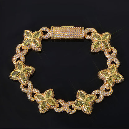 Zircon Four-Leaf Clover Cuban Chain Bracelet