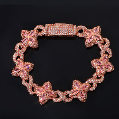 Zircon Four-Leaf Clover Cuban Chain Bracelet