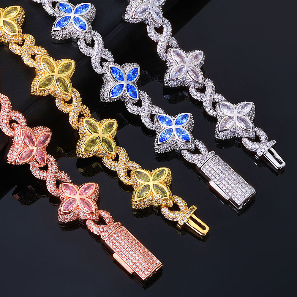 Zircon Four-Leaf Clover Cuban Chain Bracelet