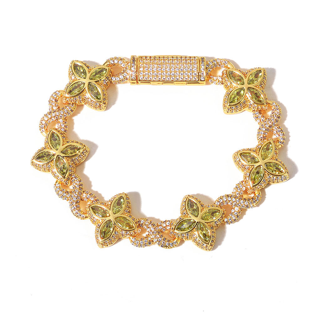 Zircon Four-Leaf Clover Cuban Chain Bracelet