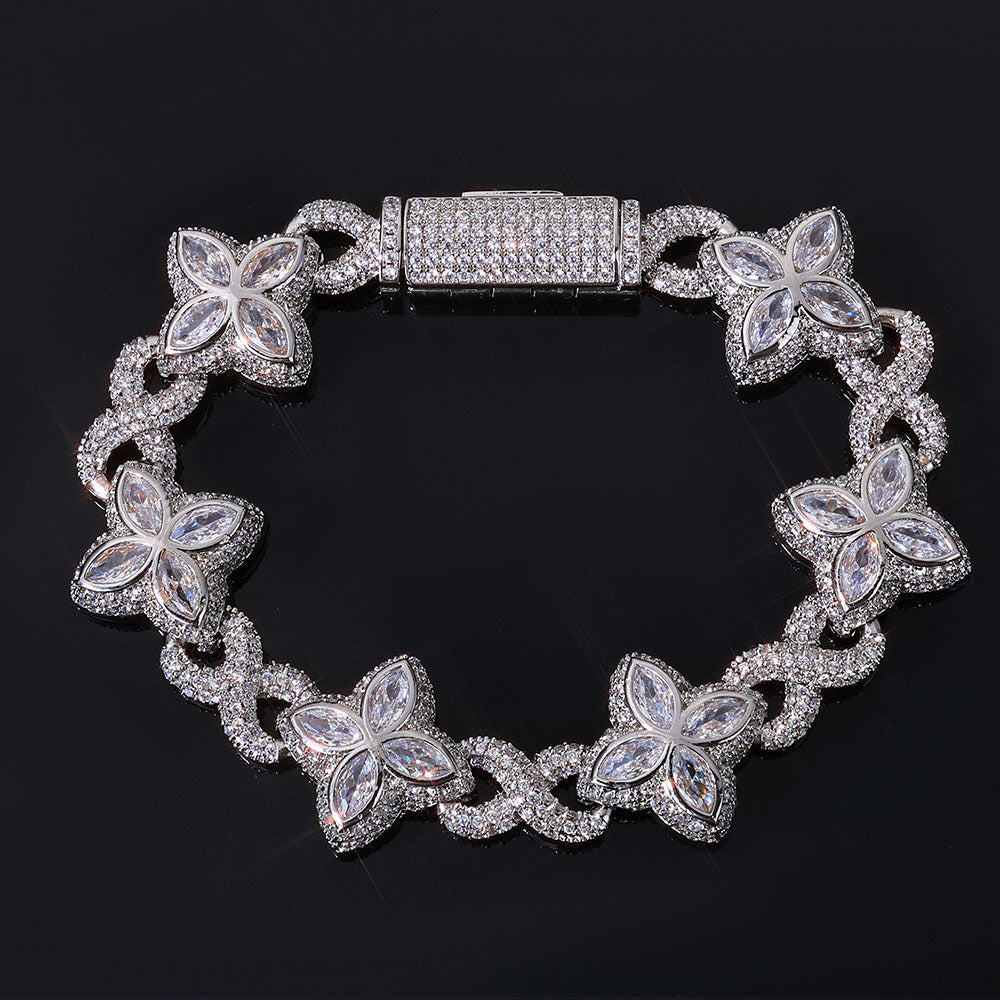 Zircon Four-Leaf Clover Cuban Chain Bracelet