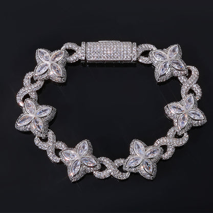 Zircon Four-Leaf Clover Cuban Chain Bracelet