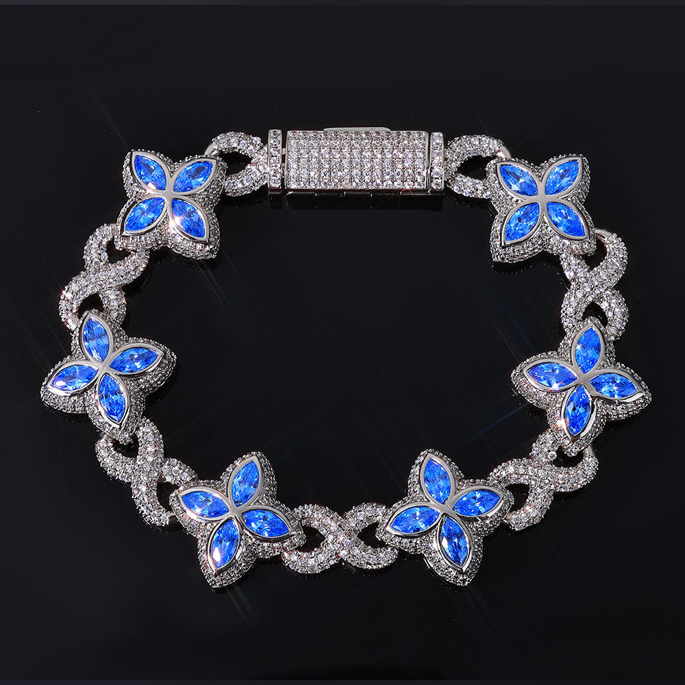 Zircon Four-Leaf Clover Cuban Chain Bracelet