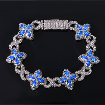 Zircon Four-Leaf Clover Cuban Chain Bracelet