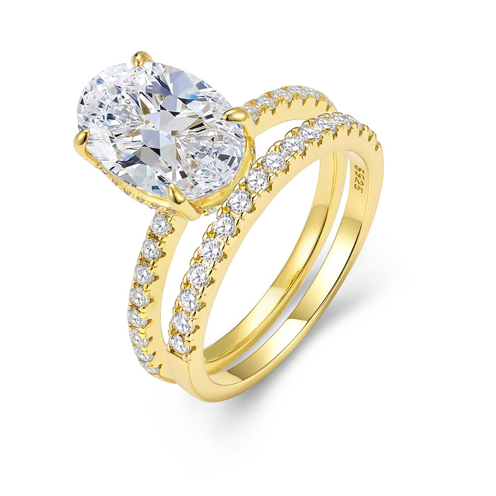 Zircon Ice Flower Cut Oval Ring Stackable Ring for Women