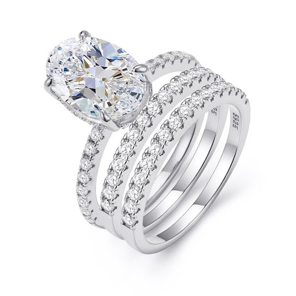 Zircon Ice Flower Cut Oval Ring Stackable Ring for Women