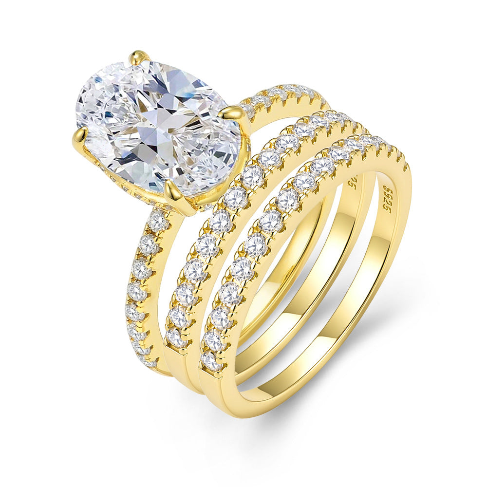 Zircon Ice Flower Cut Oval Ring Stackable Ring for Women