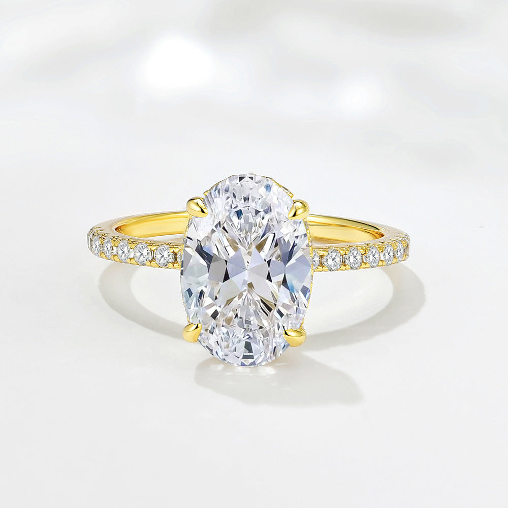 Zircon Ice Flower Cut Oval Ring Stackable Ring for Women