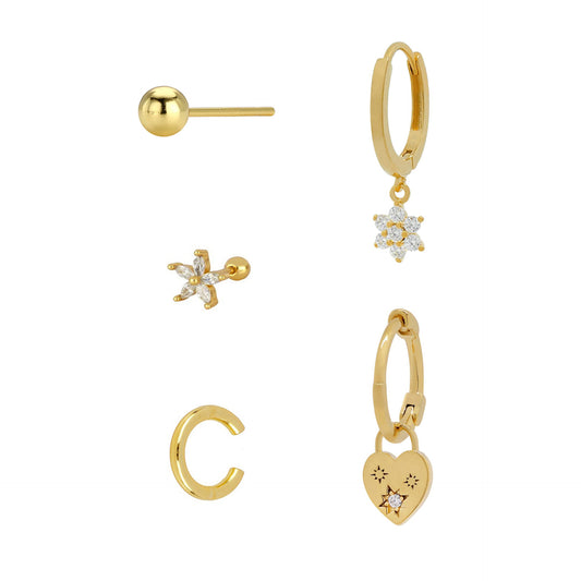 Zircon Inlaid Gold Plated Earrings