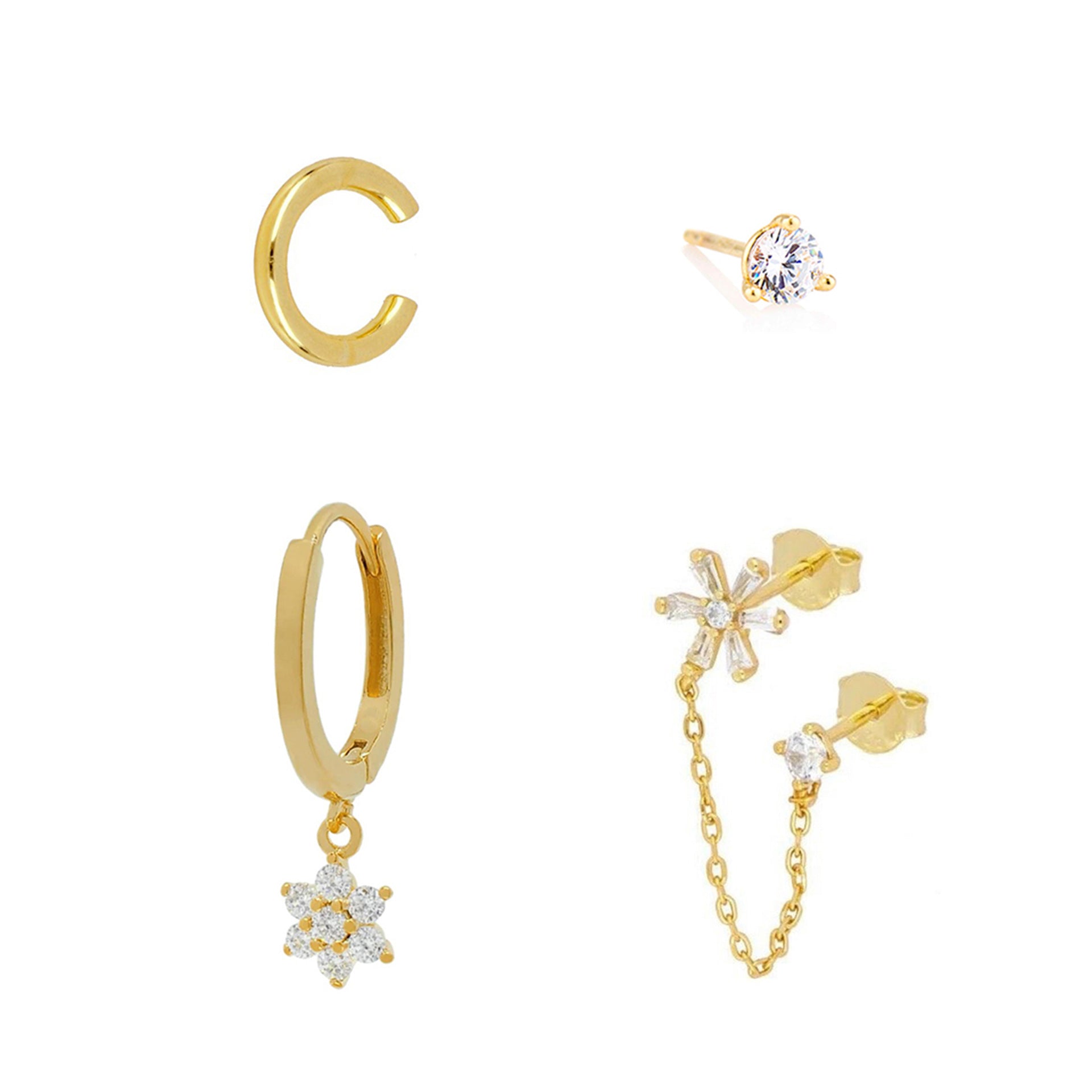 Zircon Inlaid Gold Plated Earrings
