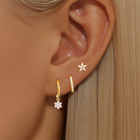 Zircon Inlaid Gold Plated Earrings