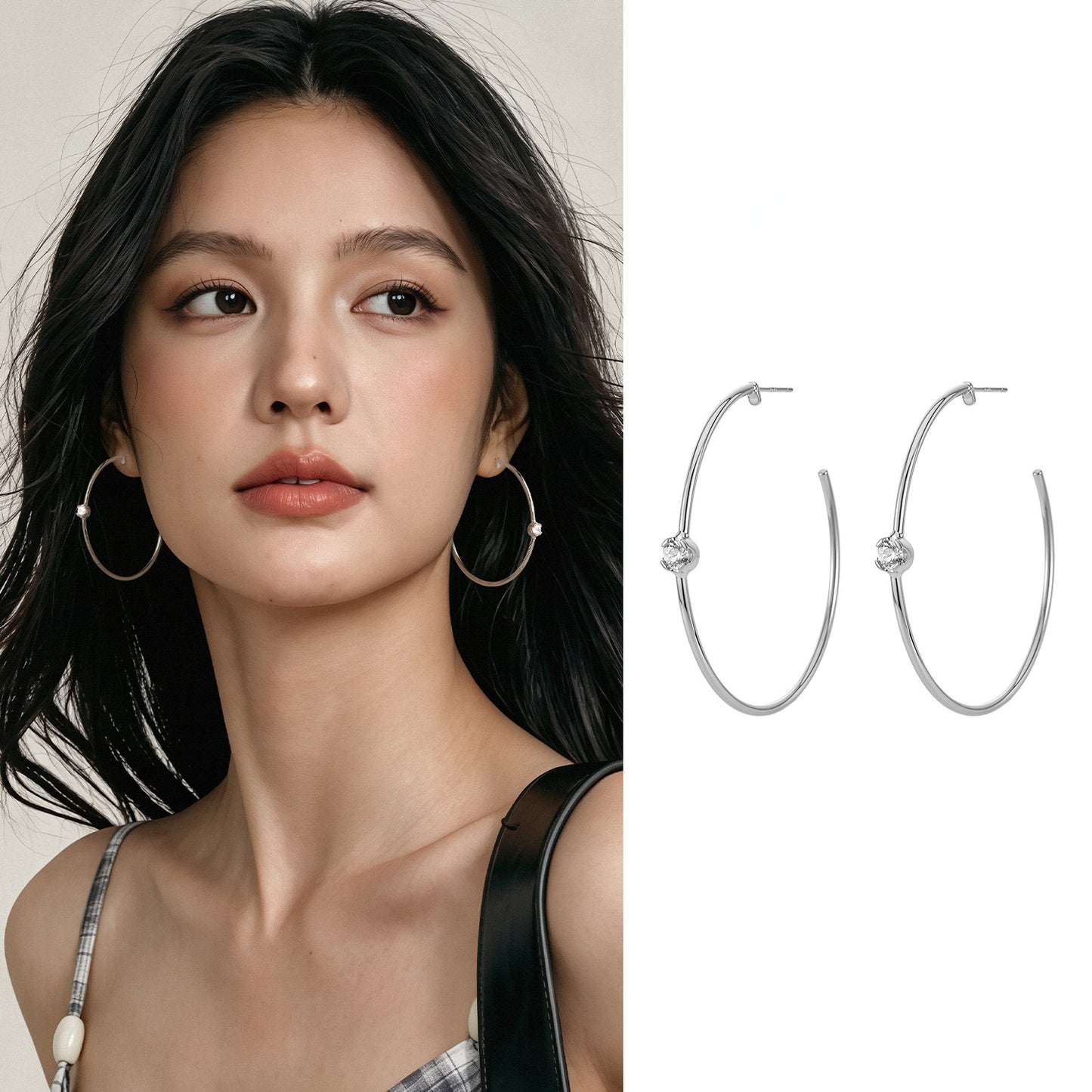 Zircon large hoop earrings