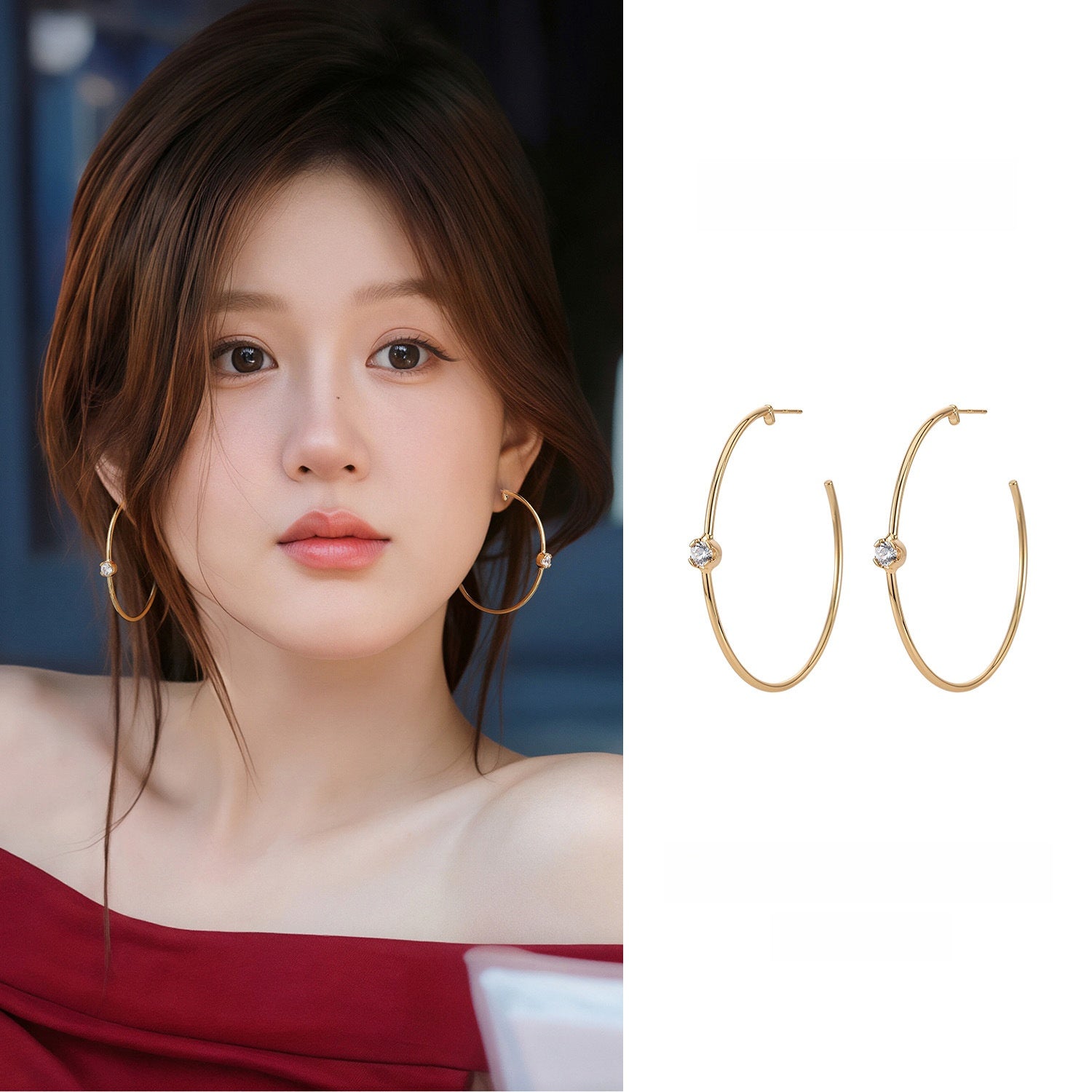 Zircon large hoop earrings