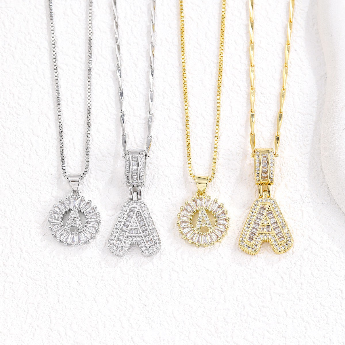 Zircon Letter Pendant Necklace