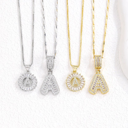 Zircon Letter Pendant Necklace