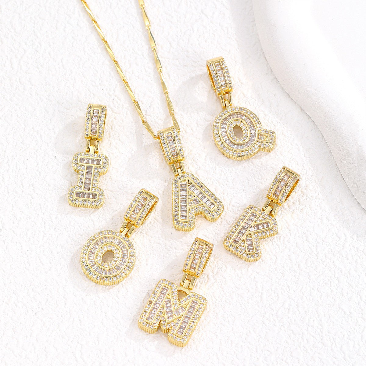 Zircon Letter Pendant Necklace