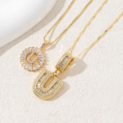 Zircon Letter Pendant Necklace
