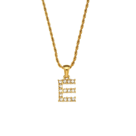 Zircon Letter Pendant Twist Chain Necklace