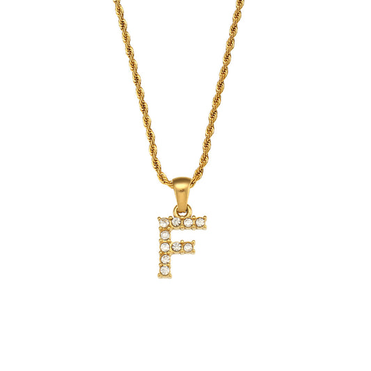 Zircon Letter Pendant Twist Chain Necklace