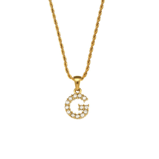 Zircon Letter Pendant Twist Chain Necklace