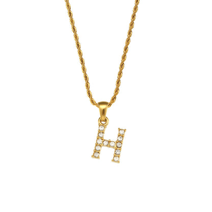 Zircon Letter Pendant Twist Chain Necklace