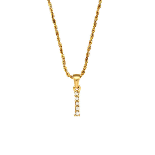 Zircon Letter Pendant Twist Chain Necklace