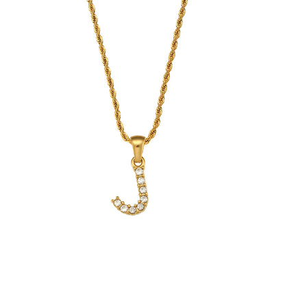 Zircon Letter Pendant Twist Chain Necklace