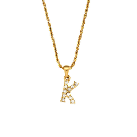Zircon Letter Pendant Twist Chain Necklace