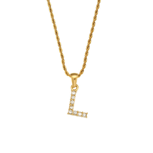 Zircon Letter Pendant Twist Chain Necklace