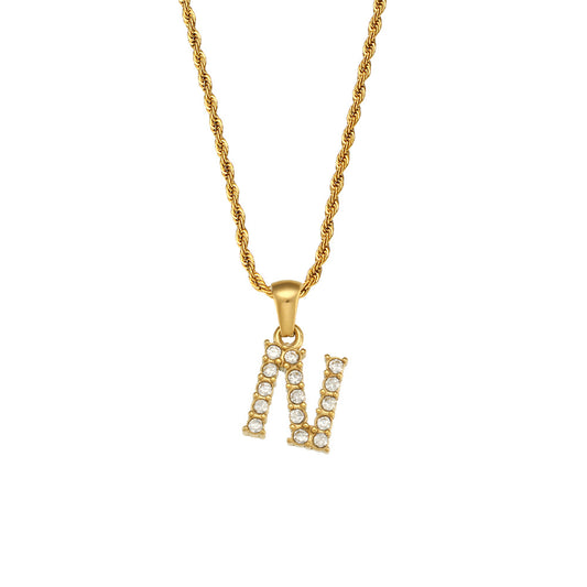 Zircon Letter Pendant Twist Chain Necklace
