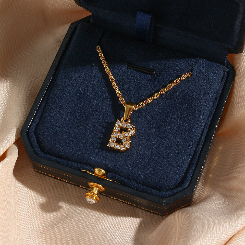 Zircon Letter Pendant Twist Chain Necklace