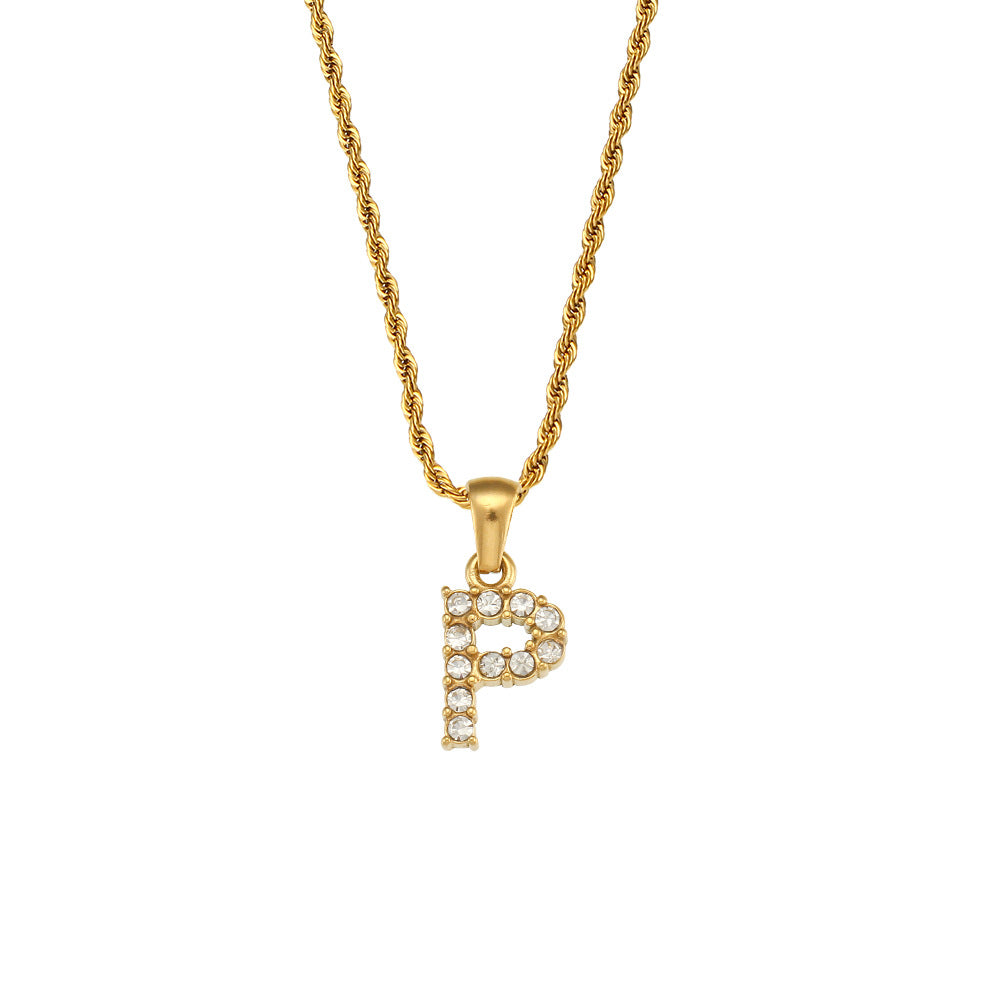 Zircon Letter Pendant Twist Chain Necklace