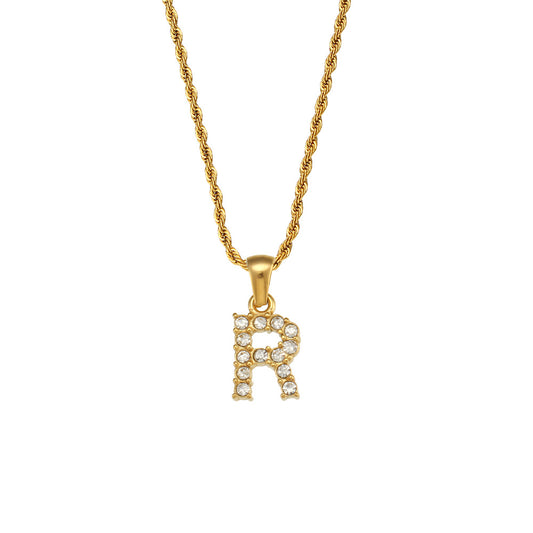 Zircon Letter Pendant Twist Chain Necklace